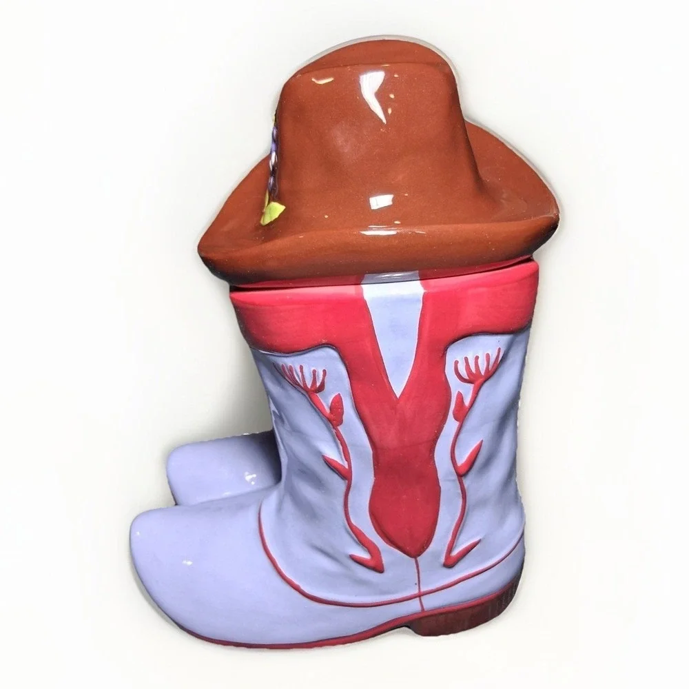 Destination Holiday Cowboy Boot Cookie Jar Salt Pepper Shaker Texas Hat Set 4pc